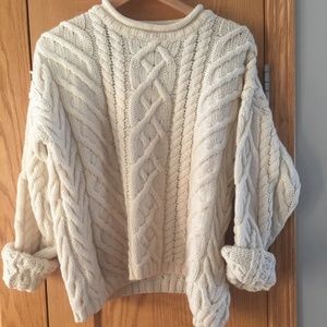 SOLD - Wool Cable Knit Fishermans Crewneck M